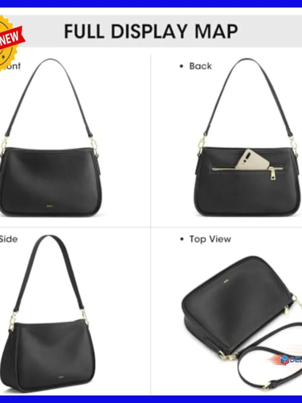 Medium Leather Hobo Crossbody Bag with 2 Removable Straps, Adjustable